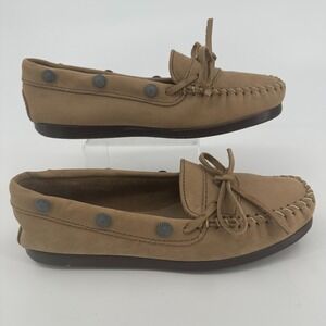 Minnetonka Moccasins WOMENS Tan Leather Round Toe Slip On SIZE 10